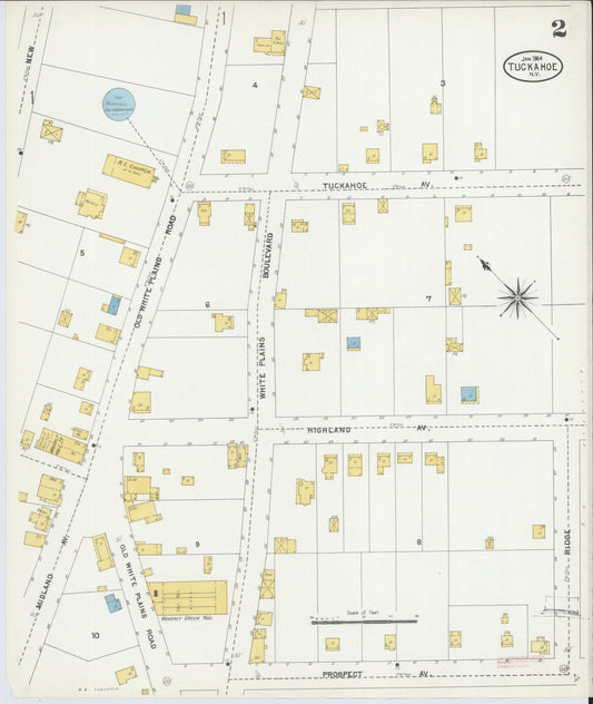 Sanborn Fire Insurance Map from Tuckahoe, Westchester County, New York (1904), Sheet #0002 - Historic Sanborn Fire Insurance Map Print, vintage old map wall art, antique decor, genealogy gift, New York New York map
