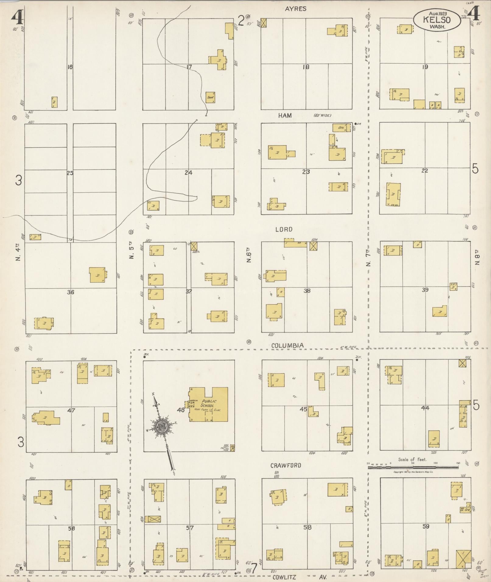Sanborn Fire Insurance Map from Kelso, Cowlitz County, Washington (1923), Sheet #0004 - Complete Map Set gallery image, historic Sanborn map, vintage wall art, Washington Washington
