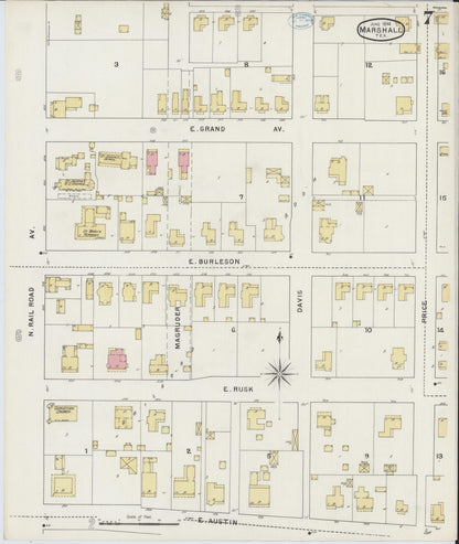 Sanborn Fire Insurance Map from Marshall, Harrison County, Texas (1894), Sheet #0007 - Historic Sanborn Fire Insurance Map Print, vintage old map wall art, antique decor, genealogy gift, Texas Texas map