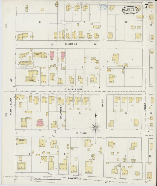 Sanborn Fire Insurance Map from Marshall, Harrison County, Texas (1894), Sheet #0007 - Historic Sanborn Fire Insurance Map Print, vintage old map wall art, antique decor, genealogy gift, Texas Texas map