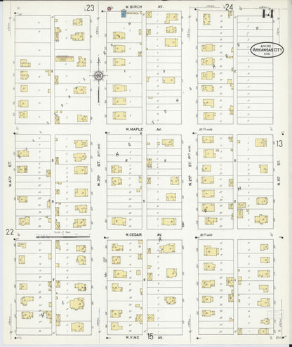 Sanborn Fire Insurance Map from Arkansas City, Cowley County, Kansas (1912), Sheet #0014 - Complete Map Set gallery image, historic Sanborn map, vintage wall art, Kansas Kansas