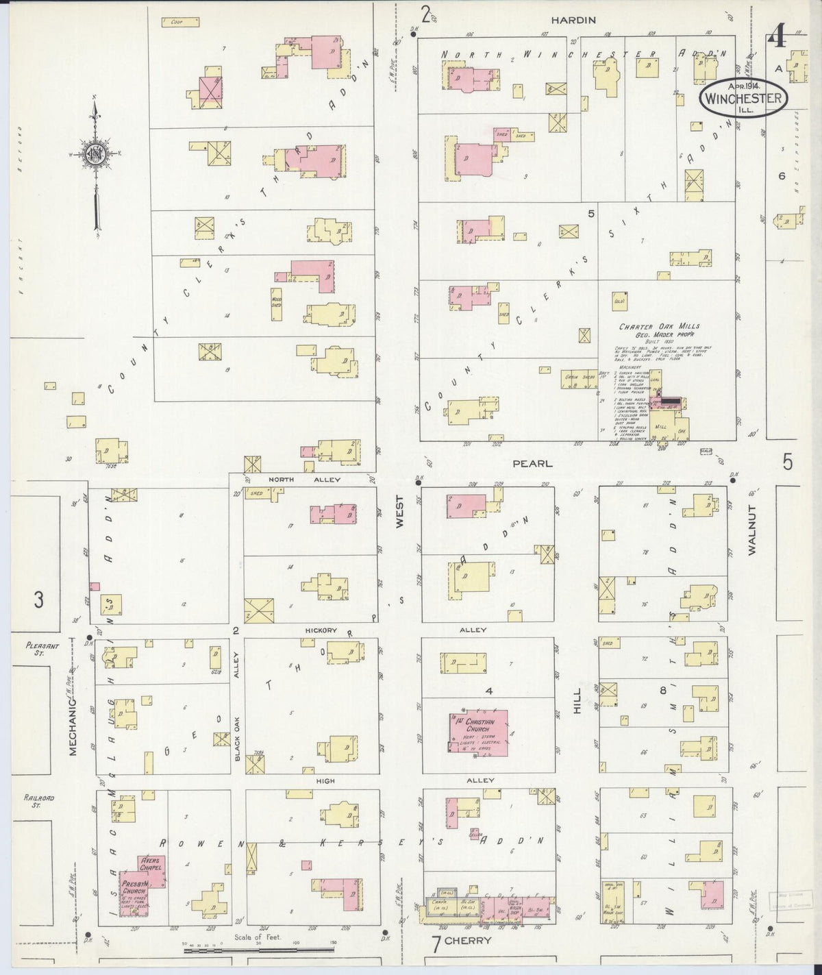 Sanborn Fire Insurance Map from Winchester, Scott County, Illinois (1914), Sheet #0004 - Historic Sanborn Fire Insurance Map Print, vintage old map wall art, antique decor, genealogy gift, Illinois Illinois map