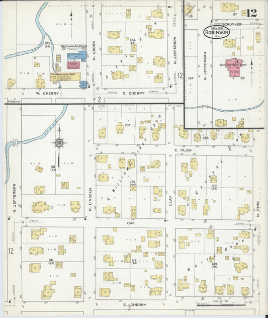 Sanborn Fire Insurance Map from Robinson, Crawford County, Illinois (1916), Sheet #0012 - Historic Sanborn Fire Insurance Map Print, vintage old map wall art, antique decor, genealogy gift, Illinois Illinois map