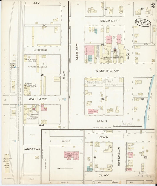 Sanborn Fire Insurance Map from Vinton, Benton County, Iowa (1885), Sheet #0002 - Historic Sanborn Fire Insurance Map Print, vintage old map wall art