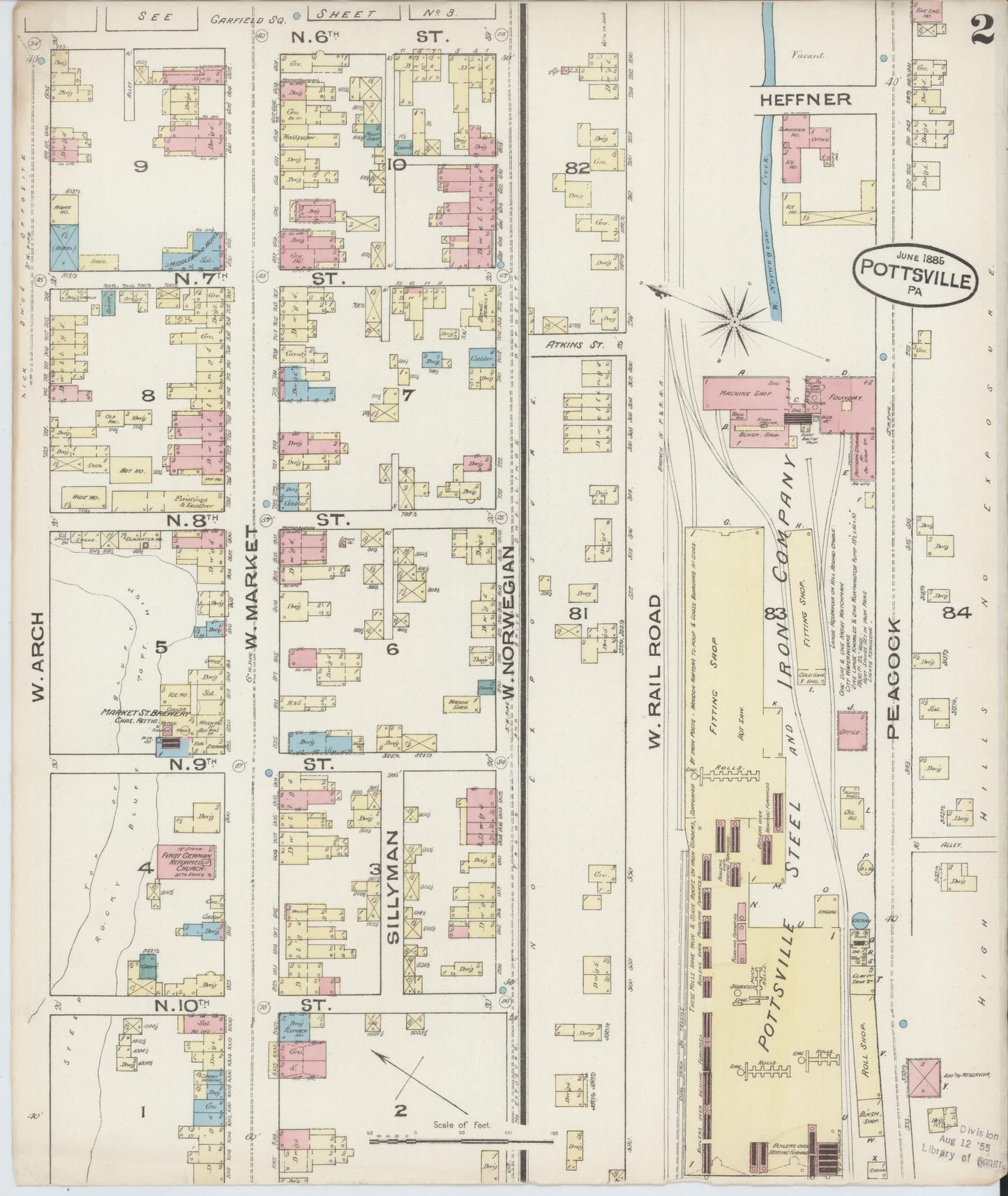 Sanborn Fire Insurance Map from Pottsville, Schuylkill County, Pennsylvania (1885), Sheet #0002 - Complete Map Set gallery image, historic Sanborn map, vintage wall art, Pennsylvania Pennsylvania