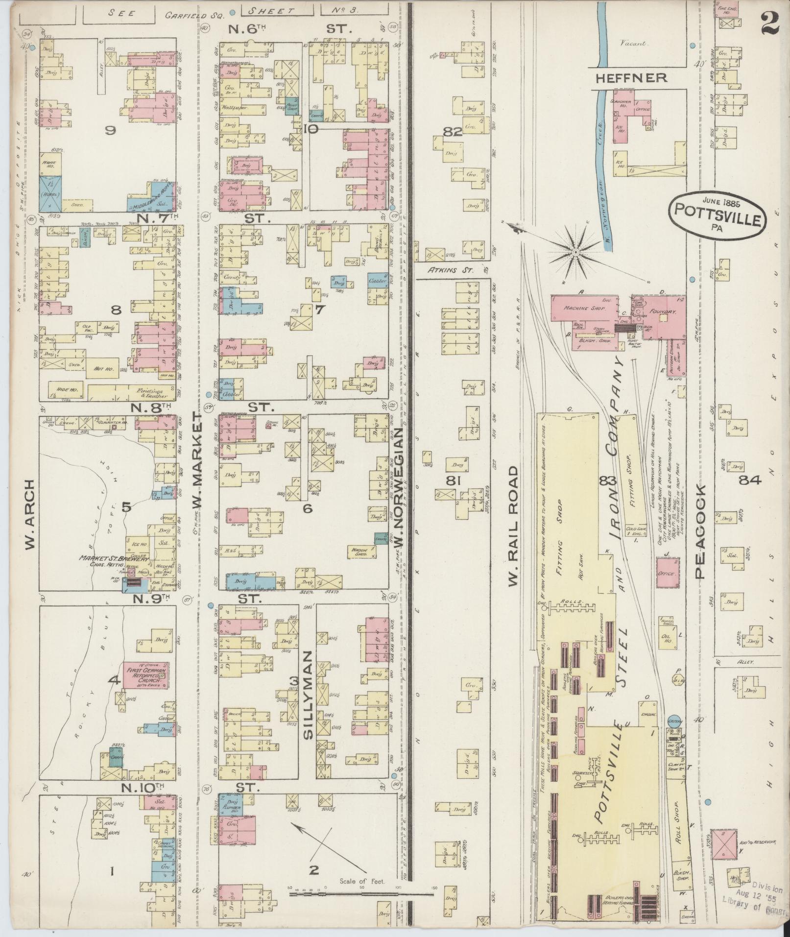 Sanborn Fire Insurance Map from Pottsville, Schuylkill County, Pennsylvania (1885), Sheet #0002 - Complete Map Set gallery image, historic Sanborn map, vintage wall art, Pennsylvania Pennsylvania