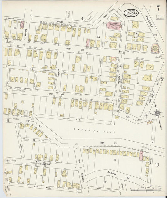 Sanborn Fire Insurance Map from Donora, Washington County, Pennsylvania (1914), Sheet #0007 - Historic Sanborn Fire Insurance Map Print, vintage old map wall art, antique decor, genealogy gift, Pennsylvania Pennsylvania map