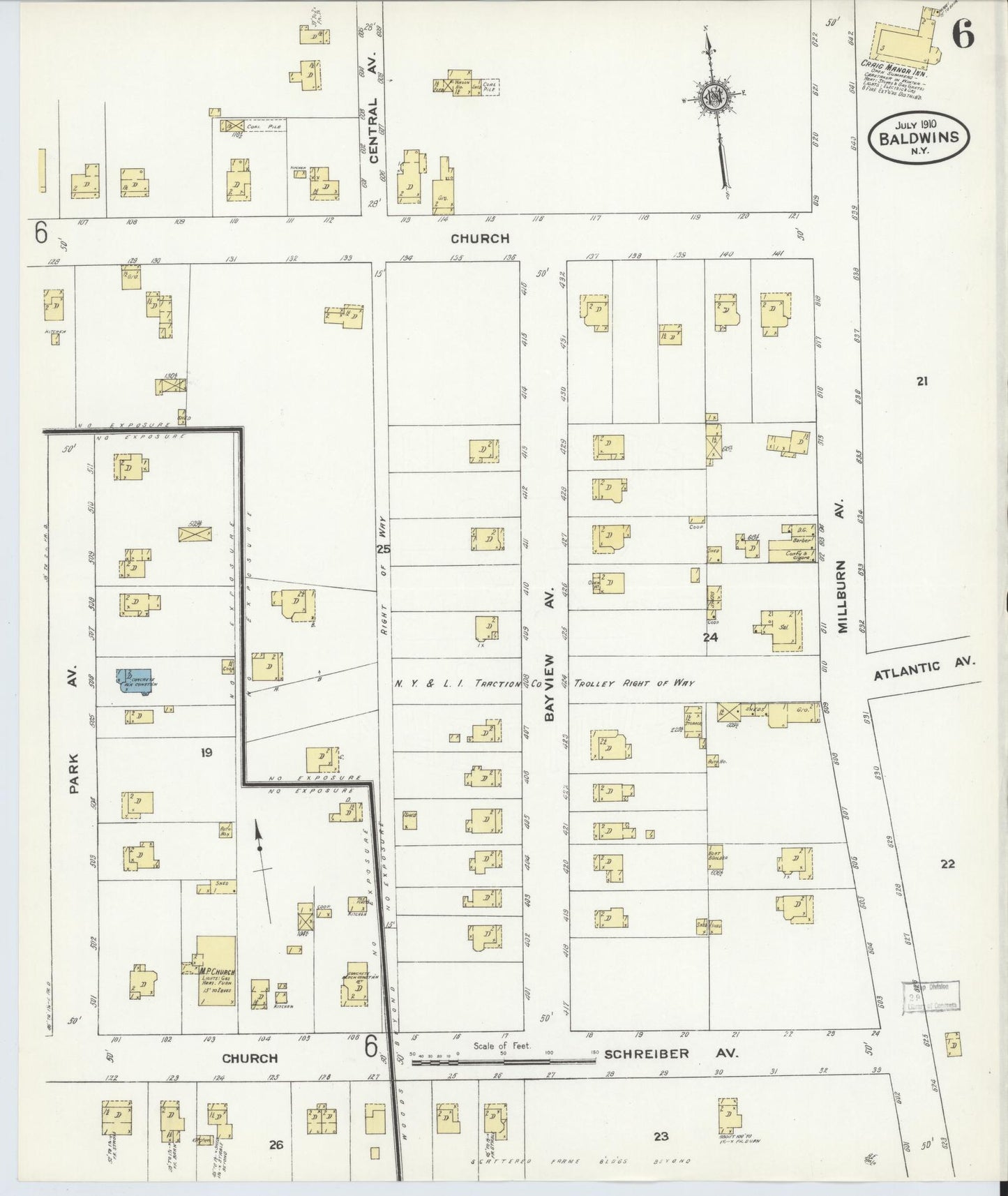 Sanborn Fire Insurance Map from Baldwin, Nassau County, New York (1910), Sheet #0006 - Complete Map Set gallery image, historic Sanborn map, vintage wall art, New York New York