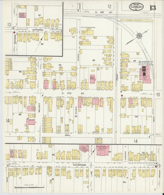 Sanborn Fire Insurance Map from Sunbury, Northumberland County, Pennsylvania (1912), Sheet #0013 - Historic Sanborn Fire Insurance Map Print, vintage old map wall art, antique decor, genealogy gift, Pennsylvania Pennsylvania map