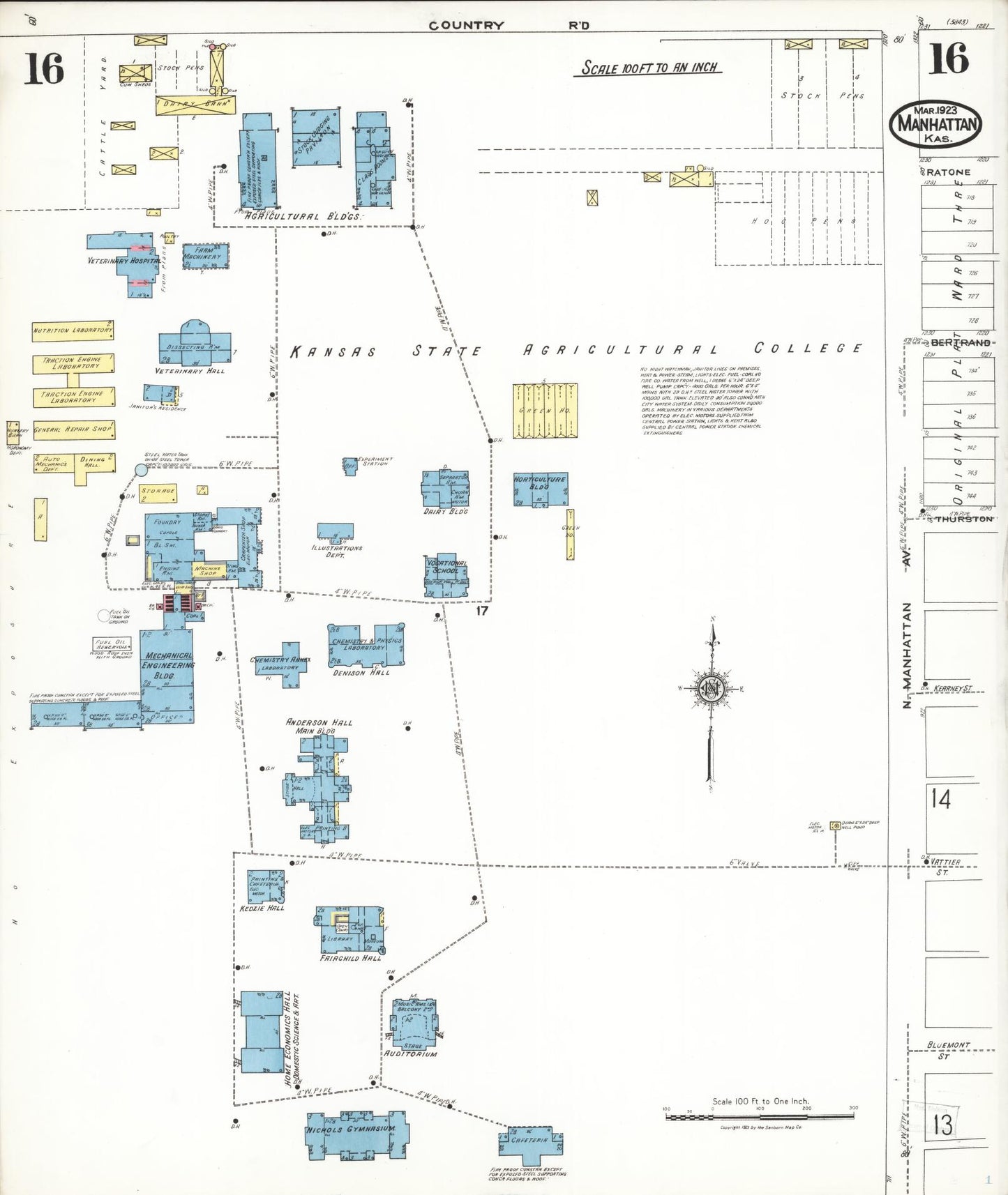 Sanborn Fire Insurance Map from Manhattan, Riley County, Kansas (1923), Sheet #0016 - Complete Map Set gallery image, historic Sanborn map, vintage wall art, Kansas Kansas