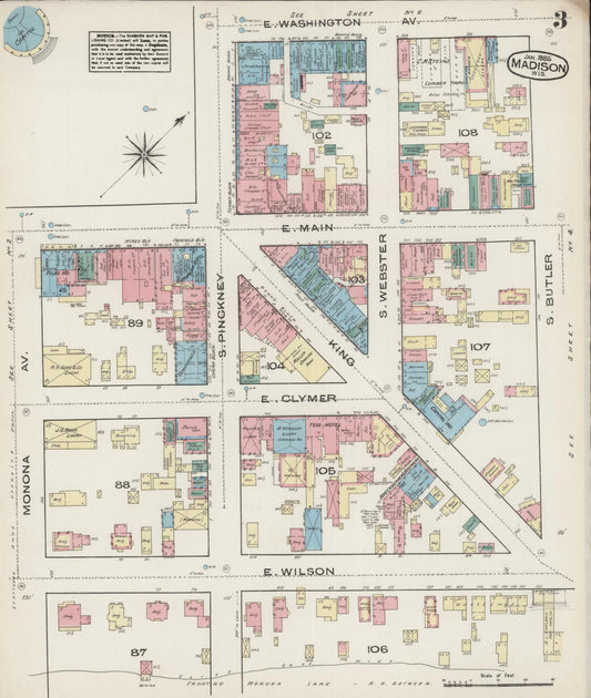 Sanborn Fire Insurance Map from Madison, Dane County, Wisconsin (1885), Sheet #0003 - Historic Sanborn Fire Insurance Map Print, vintage old map wall art, antique decor, genealogy gift, Wisconsin Wisconsin map