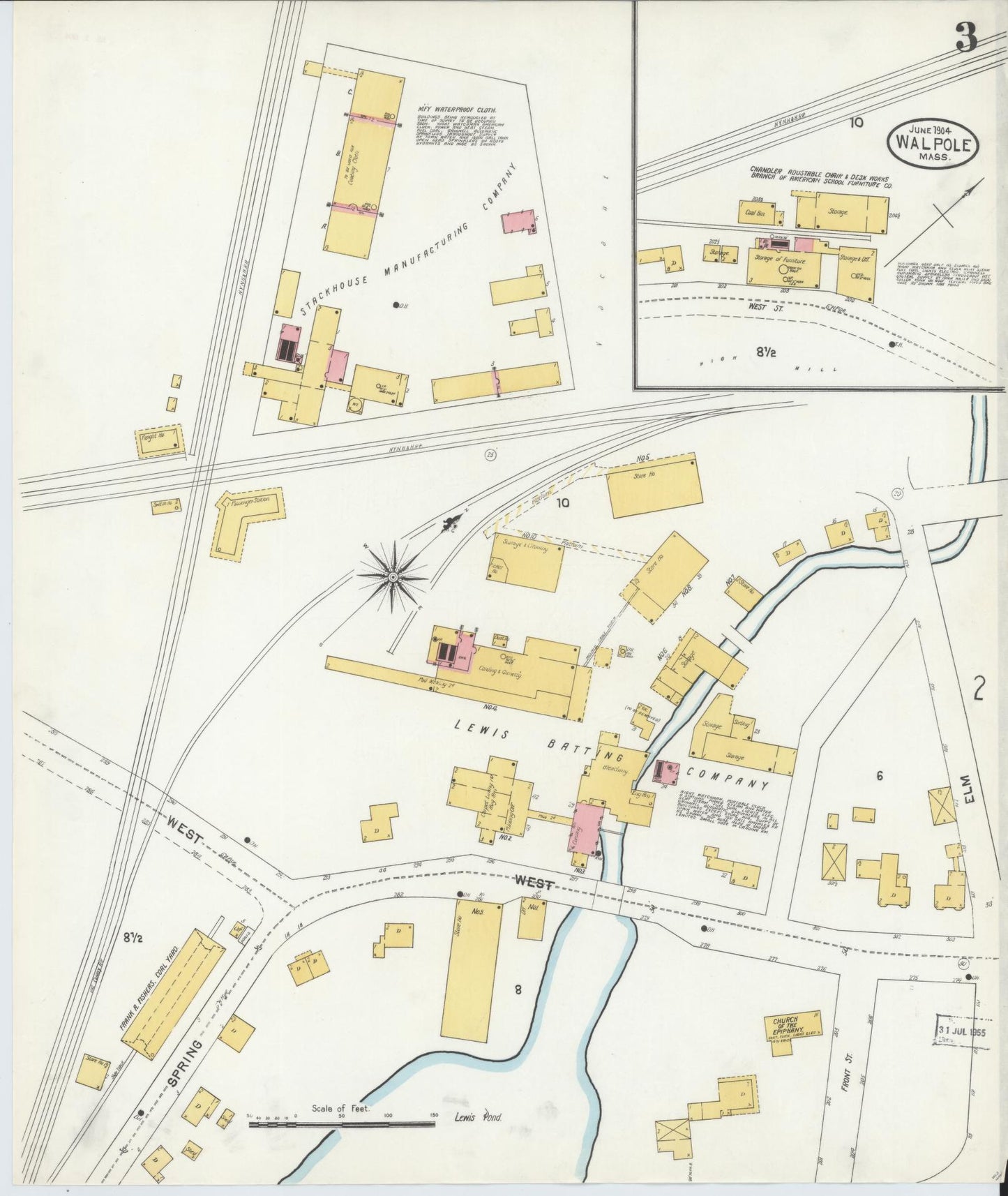 Sanborn Fire Insurance Map from Walpole, Norfolk County, Massachusetts (1904), Sheet #0004 - Complete Map Set gallery image, historic Sanborn map, vintage wall art, Massachusetts Massachusetts