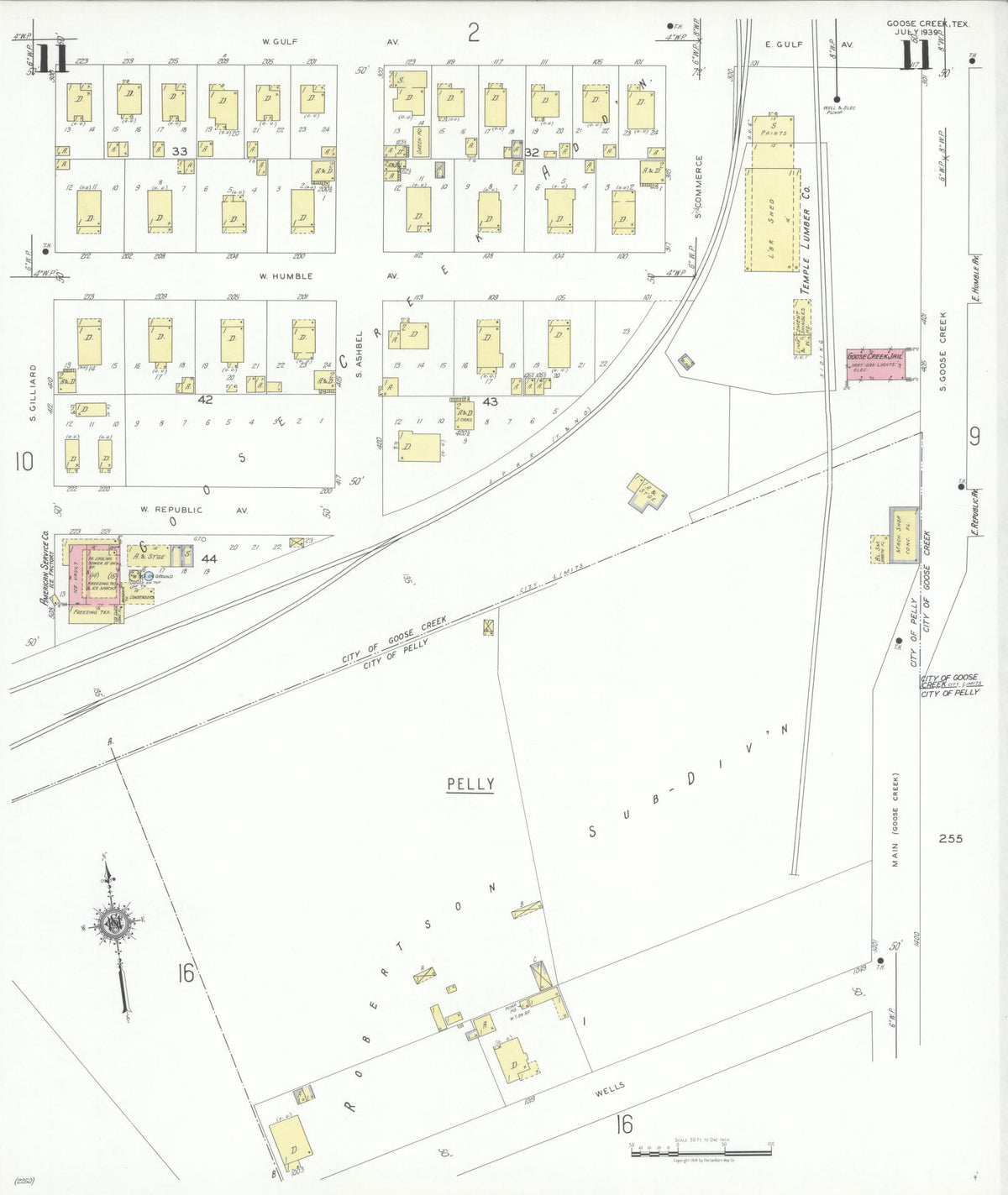 Sanborn Fire Insurance Map from Goose Creek, Harris County, Texas (1939), Sheet #0011 - Complete Map Set gallery image, historic Sanborn map, vintage wall art, Texas Texas