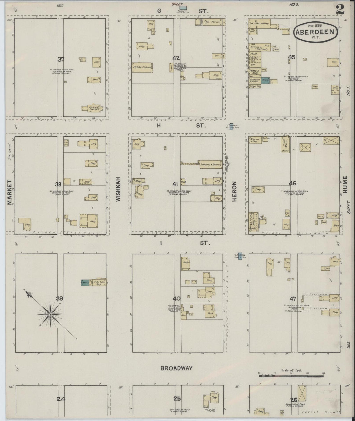 Sanborn Fire Insurance Map from Aberdeen, Grays Harbor County, Washington (1889), Sheet #0002 - Complete Map Set gallery image, historic Sanborn map, vintage wall art, Washington Washington