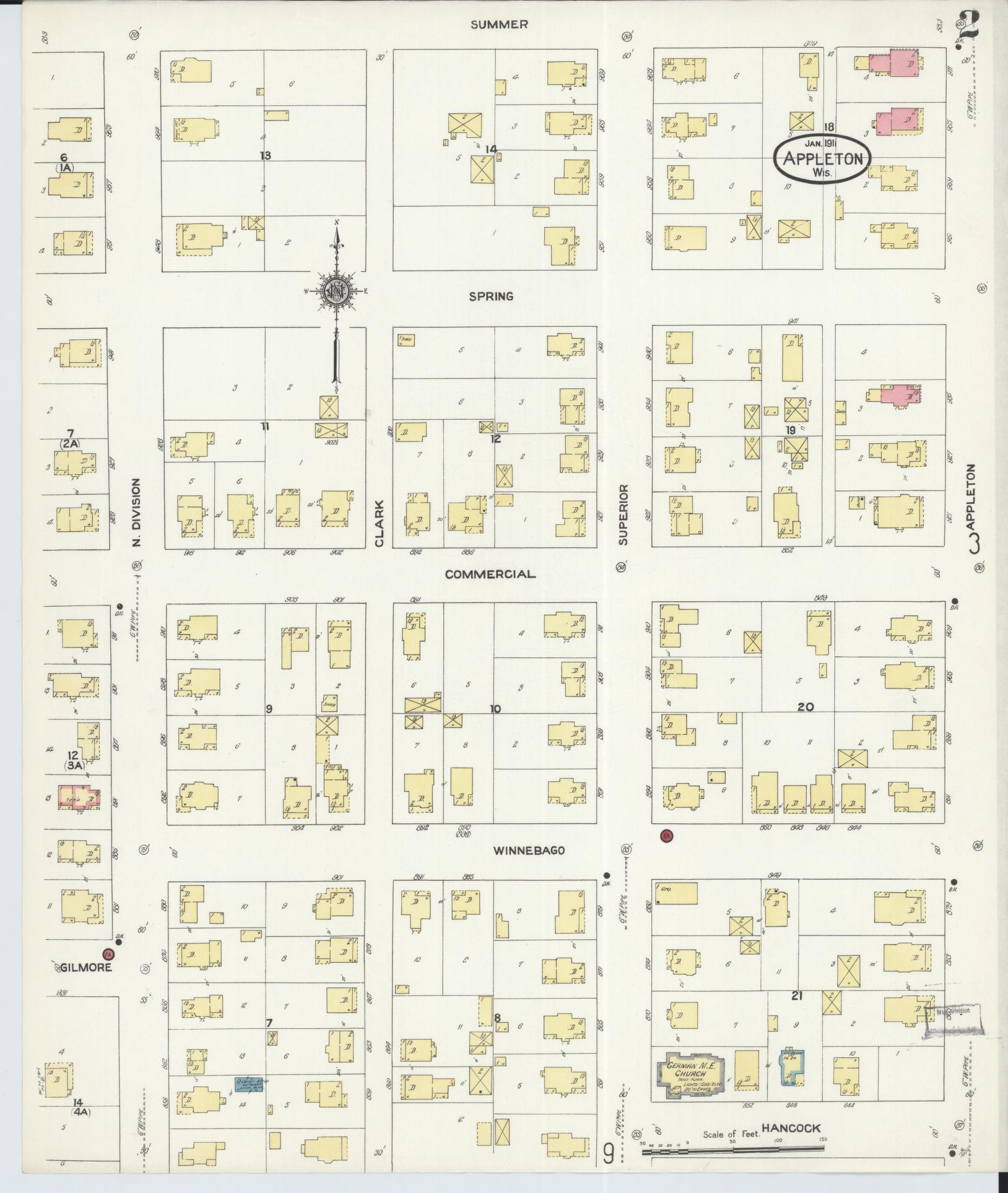 Sanborn Fire Insurance Map from Appleton, Outagamie County, Wisconsin (1911), Sheet #0002 - Complete Map Set gallery image, historic Sanborn map, vintage wall art, Wisconsin Wisconsin