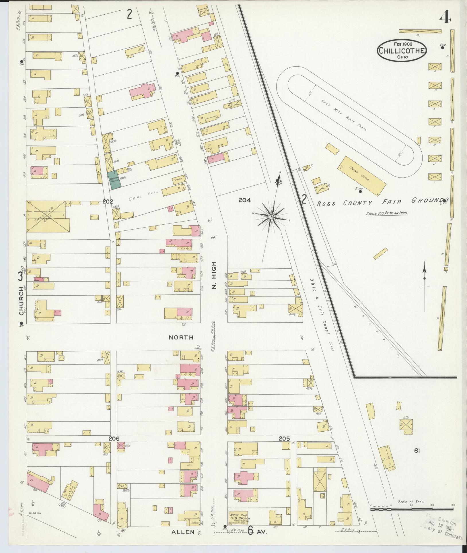 Sanborn Fire Insurance Map from Chillicothe, Ross County, Ohio (1909), Sheet #0004 - Historic Sanborn Fire Insurance Map Print, vintage old map wall art, antique decor, genealogy gift, Ohio Ohio map