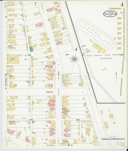 Sanborn Fire Insurance Map from Chillicothe, Ross County, Ohio (1909), Sheet #0004 - Historic Sanborn Fire Insurance Map Print, vintage old map wall art, antique decor, genealogy gift, Ohio Ohio map