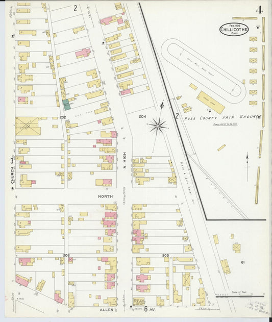 Sanborn Fire Insurance Map from Chillicothe, Ross County, Ohio (1909), Sheet #0004 - Historic Sanborn Fire Insurance Map Print, vintage old map wall art, antique decor, genealogy gift, Ohio Ohio map