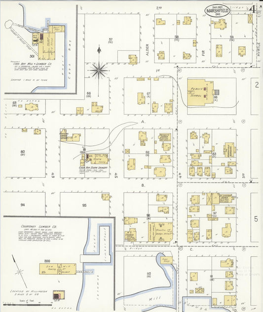 Sanborn Fire Insurance Map from Marshfield, Coos County, Oregon (1907), Sheet #0004 - Historic Sanborn Fire Insurance Map Print, vintage old map wall art, antique decor, genealogy gift, Oregon Oregon map