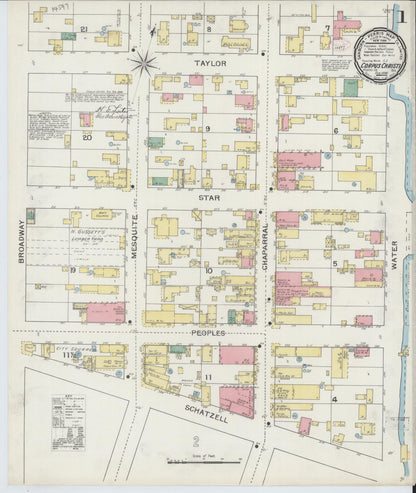 Sanborn Fire Insurance Map from Corpus Christi, Nueces County, Texas (1894), Sheet #0001 - Complete Map Set gallery image, historic Sanborn map, vintage wall art, Texas Texas