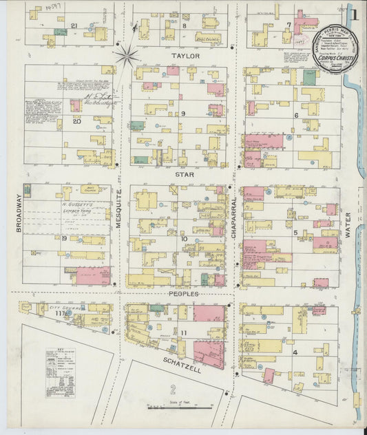 Sanborn Fire Insurance Map from Corpus Christi, Nueces County, Texas (1894), Sheet #0001 - Complete Map Set gallery image, historic Sanborn map, vintage wall art, Texas Texas