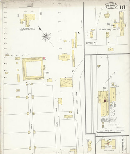 Sanborn Fire Insurance Map from San Mateo, San Mateo County, California (1908), Sheet #0018 - Complete Map Set gallery image, historic Sanborn map, vintage wall art, California California