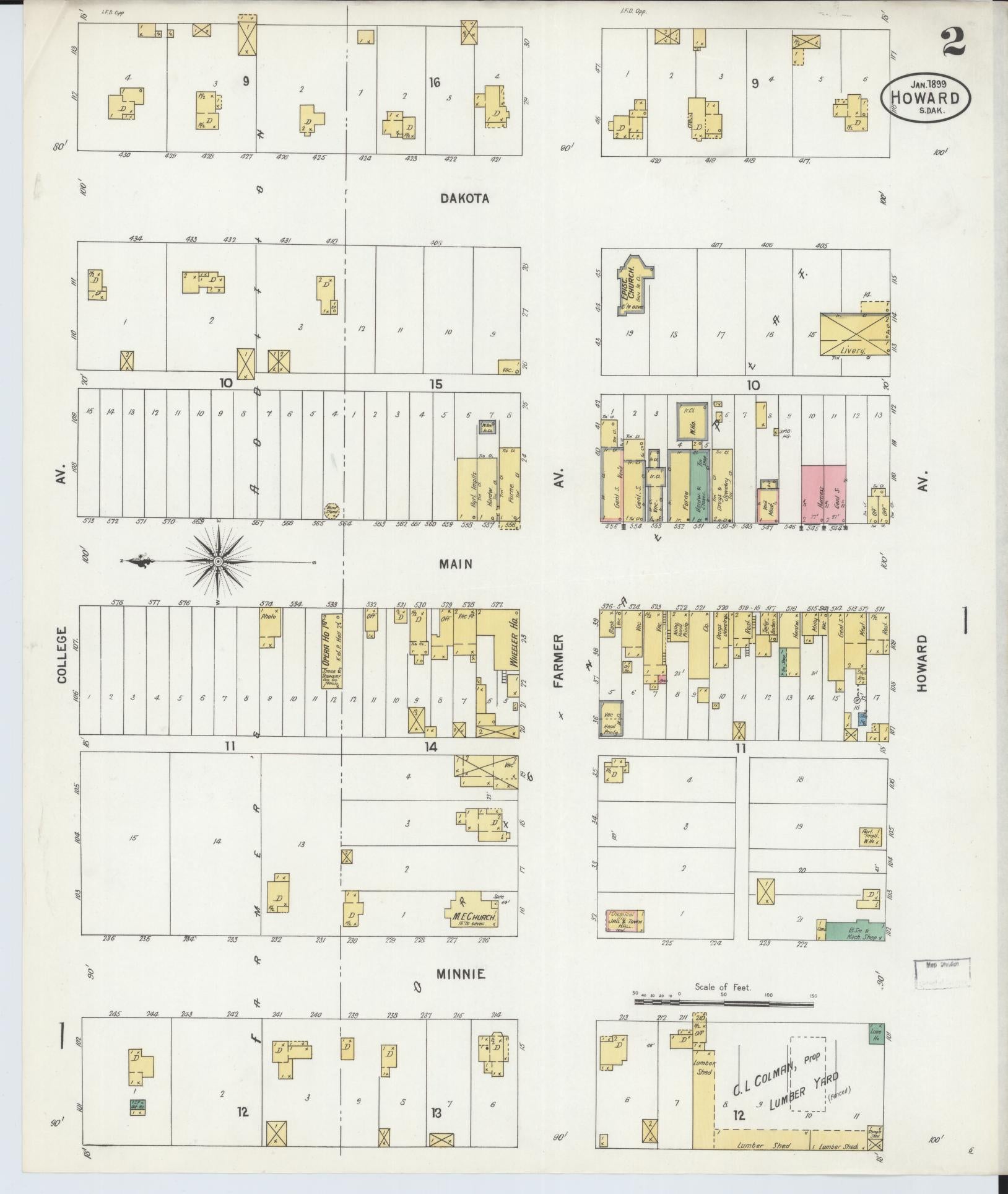 Sanborn Fire Insurance Map from Howard, Miner County, South Dakota (1899), Sheet #0002 - Historic Sanborn Fire Insurance Map Print, vintage old map wall art, antique decor, genealogy gift, South Dakota South Dakota map