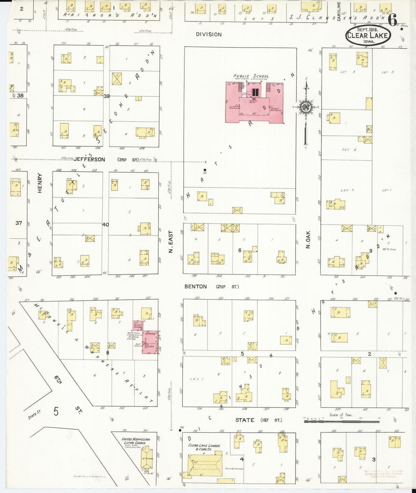 Sanborn Fire Insurance Map from Clear Lake, Cerro Gordo County, Iowa (1916), Sheet #0006 - Historic Sanborn Fire Insurance Map Print, vintage old map wall art