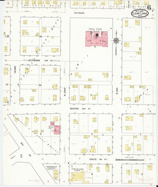 Sanborn Fire Insurance Map from Clear Lake, Cerro Gordo County, Iowa (1916), Sheet #0006 - Historic Sanborn Fire Insurance Map Print, vintage old map wall art