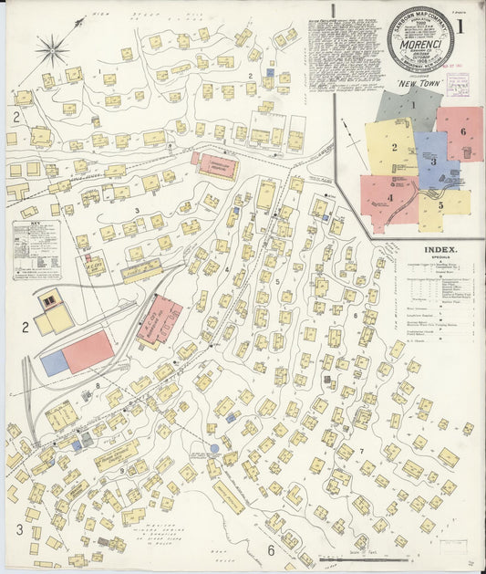Sanborn Fire Insurance Map from Morenci, Greenlee County, Arizona (1908), Sheet #0001 - Complete Map Set gallery image, historic Sanborn map, vintage wall art, Arizona Arizona