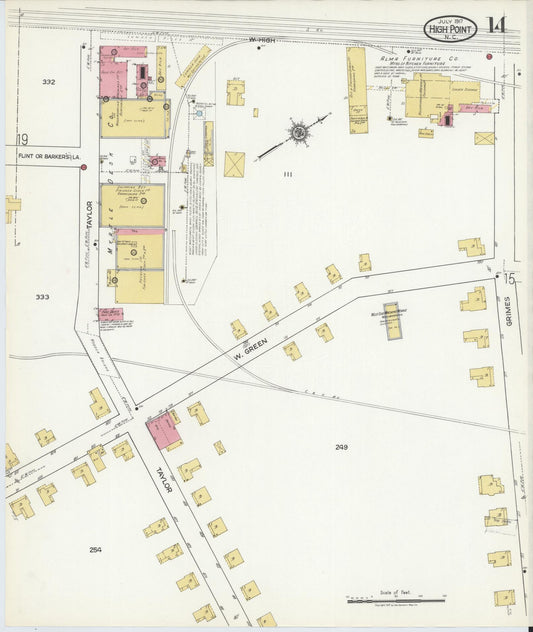 Sanborn Fire Insurance Map from High Point, Guilford County, North Carolina (1917), Sheet #0014 - Historic Sanborn Fire Insurance Map Print, vintage old map wall art, antique decor, genealogy gift, North Carolina North Carolina map