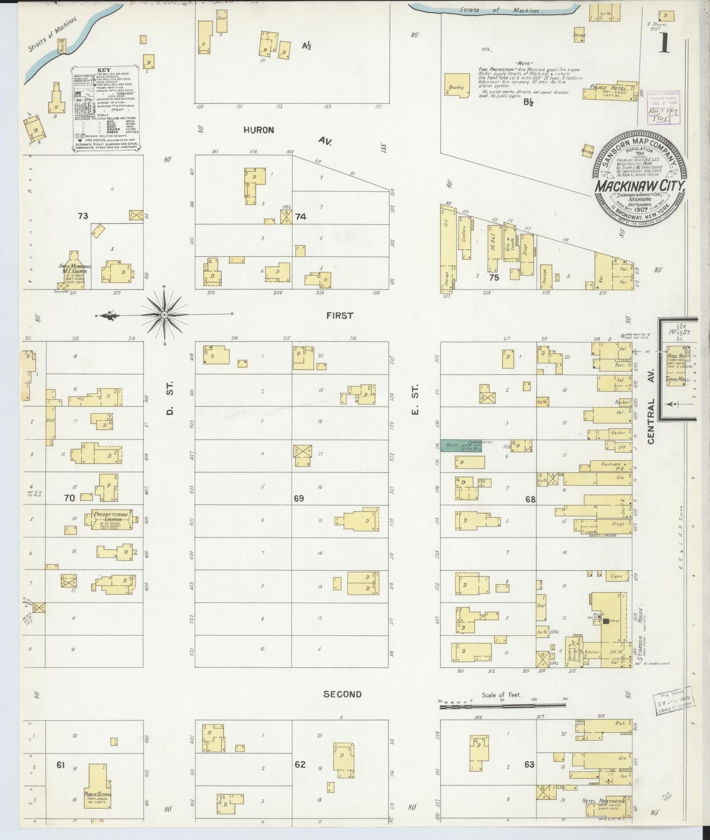 Sanborn Fire Insurance Map from Mackinaw City, Cheboygan County, Michigan (1907), Sheet #0001 - Complete Map Set gallery image, historic Sanborn map, vintage wall art, Michigan Michigan
