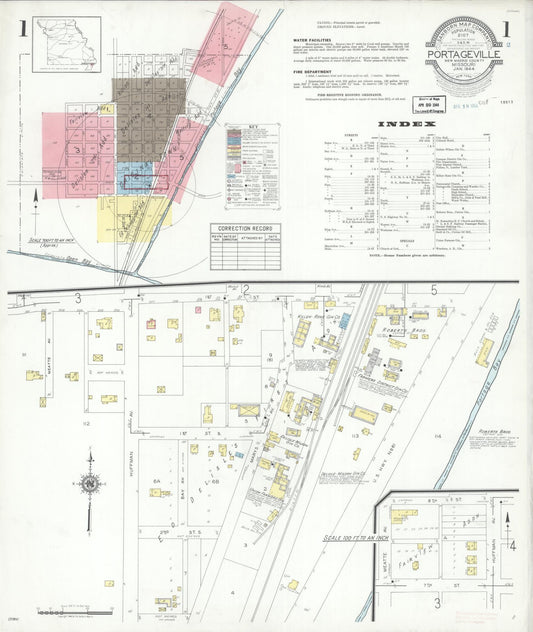 Sanborn Fire Insurance Map from Portageville, New Madrid County, Missouri (1944), Sheet #0001 - Historic Sanborn Fire Insurance Map Print, vintage old map wall art, antique decor, genealogy gift, Missouri Missouri map