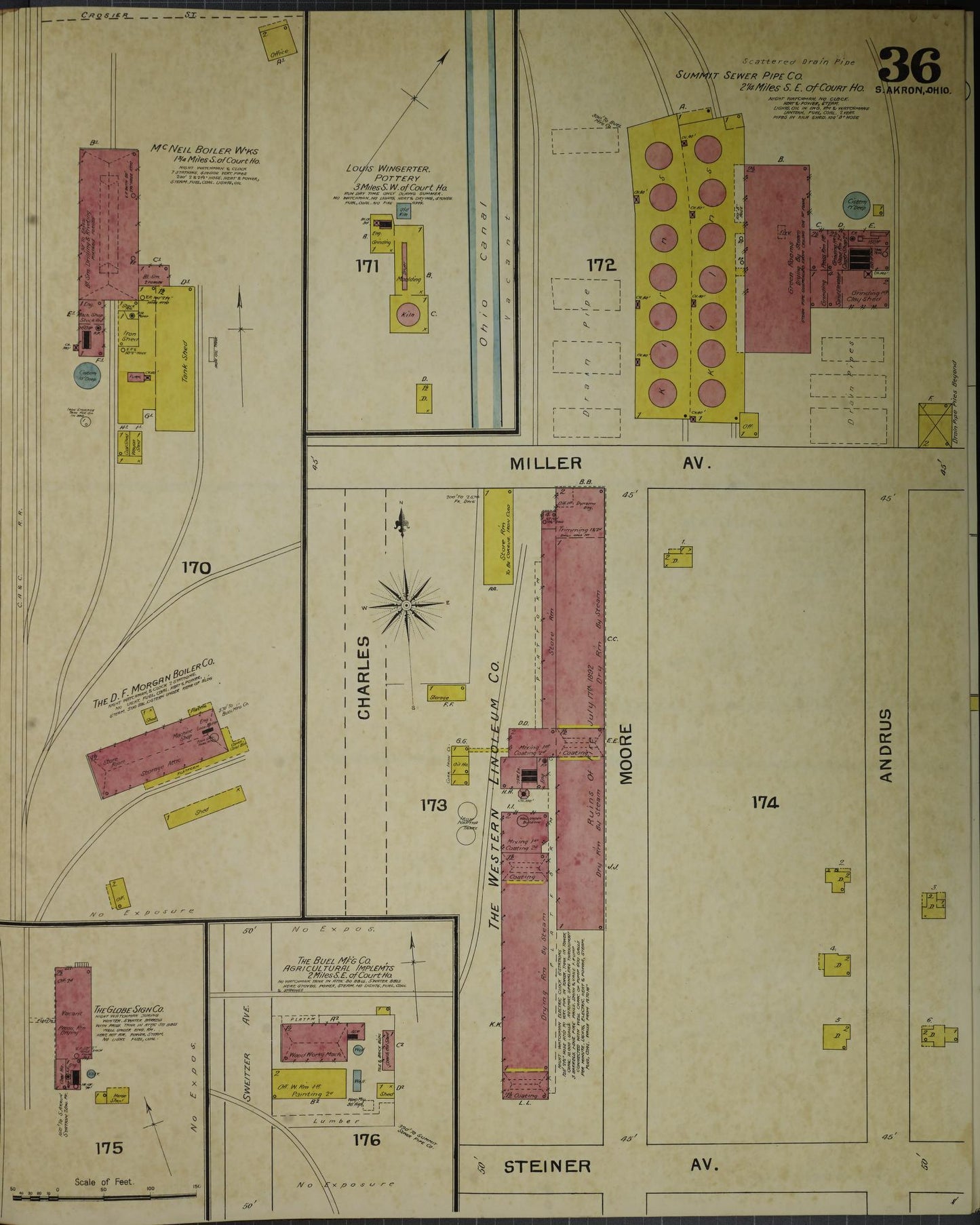 Sanborn Fire Insurance Map from Akron, Summit County, Ohio (1892), Sheet #0036 - Complete Map Set gallery image, historic Sanborn map, vintage wall art, Ohio Ohio