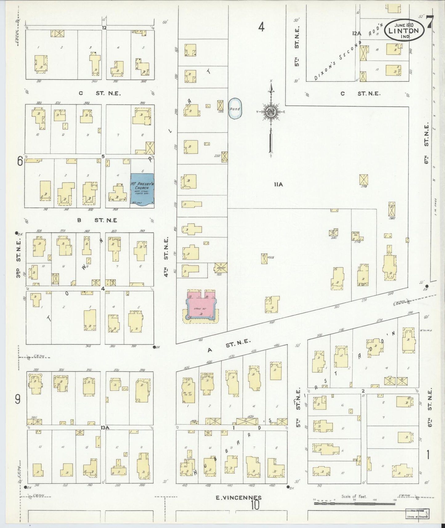 Sanborn Fire Insurance Map from Linton, Greene County, Indiana (1910), Sheet #0007 - Complete Map Set gallery image, historic Sanborn map, vintage wall art, Indiana Indiana