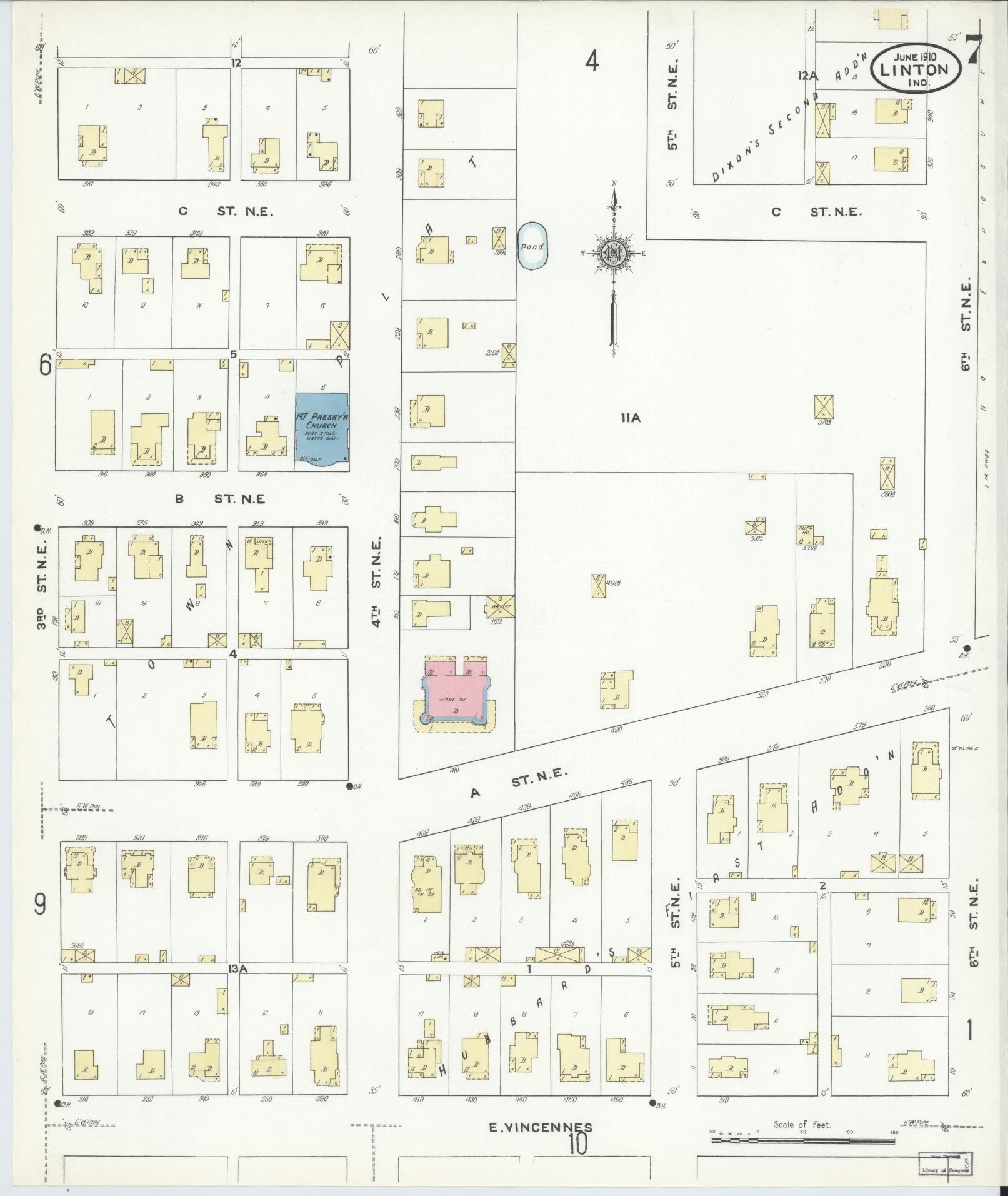 Sanborn Fire Insurance Map from Linton, Greene County, Indiana (1910), Sheet #0007 - Complete Map Set gallery image, historic Sanborn map, vintage wall art, Indiana Indiana