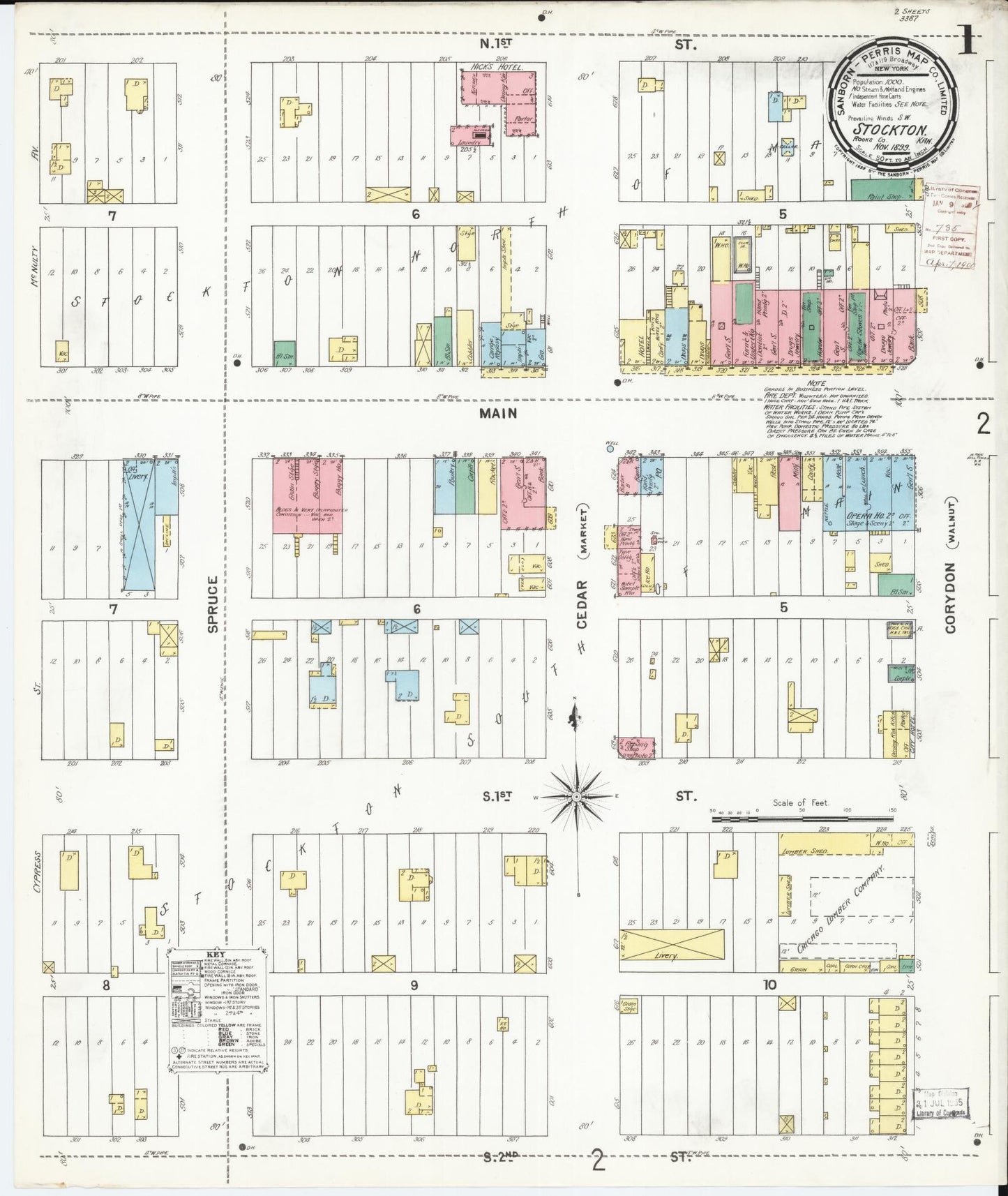 Sanborn Fire Insurance Map from Stockton, Rooks County, Kansas (1899), Sheet #0001 - Historic Sanborn Fire Insurance Map Print, vintage old map wall art, antique decor, genealogy gift, Kansas Kansas map