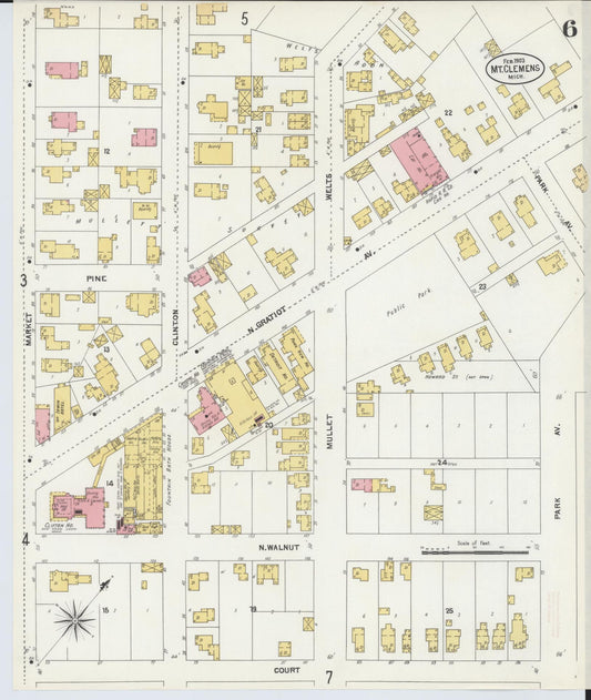 Sanborn Fire Insurance Map from Mount Clemens, Macomb County, Michigan (1903), Sheet #0006 - Historic Sanborn Fire Insurance Map Print, vintage old map wall art, antique decor, genealogy gift, Michigan Michigan map