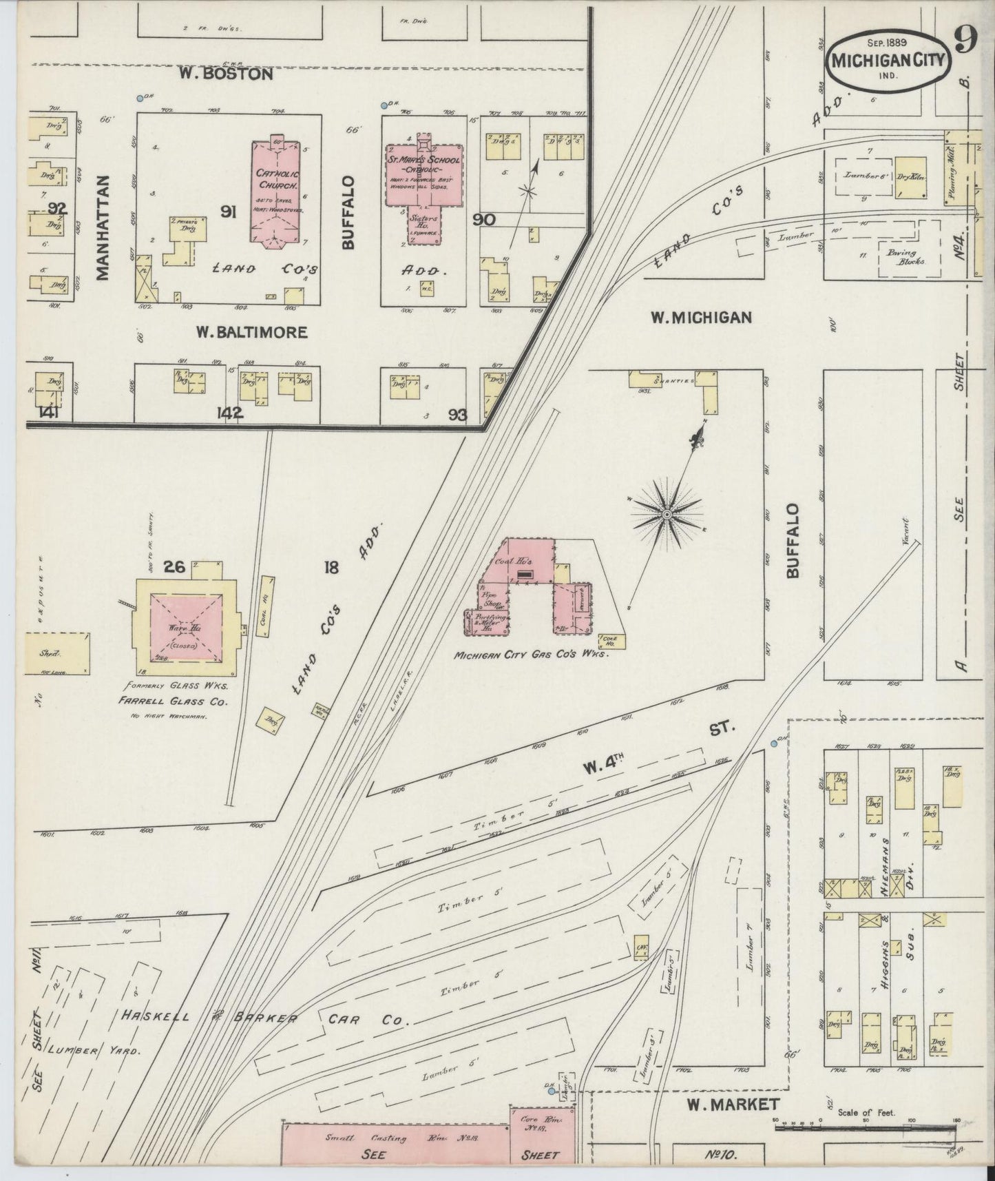Sanborn Fire Insurance Map from Michigan City, La Porte County, Indiana (1889), Sheet #0009 - Complete Map Set gallery image, historic Sanborn map, vintage wall art, Michigan Michigan