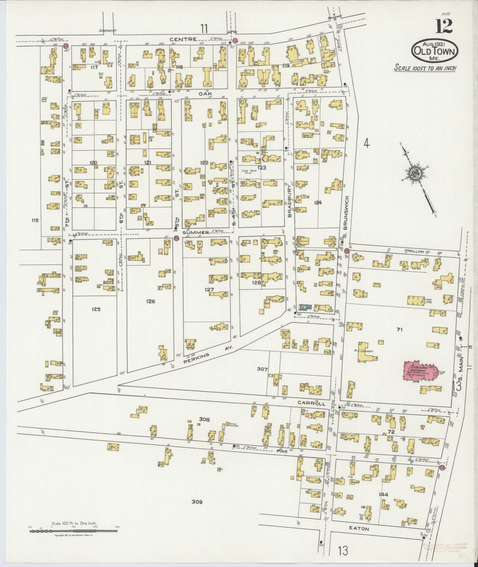 Sanborn Fire Insurance Map from Old Town, Penobscot County, Maine (1921), Sheet #0012 - Complete Map Set gallery image, historic Sanborn map, vintage wall art, Maine Maine