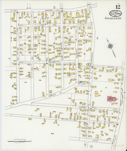 Sanborn Fire Insurance Map from Old Town, Penobscot County, Maine (1921), Sheet #0012 - Complete Map Set gallery image, historic Sanborn map, vintage wall art, Maine Maine