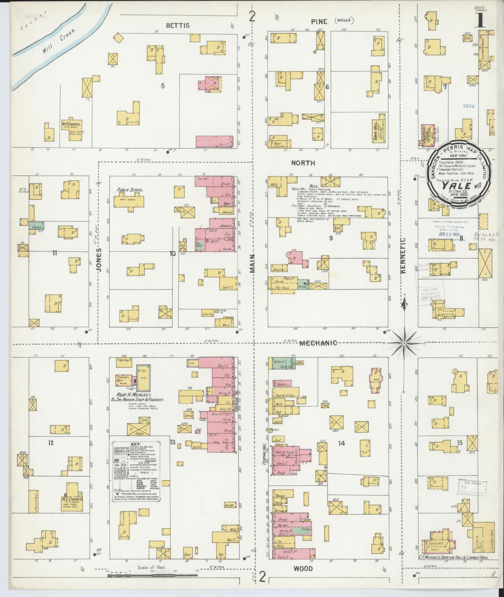 Sanborn Fire Insurance Map from Yale, Saint Clair County, Michigan (1900), Sheet #0001 - Complete Map Set gallery image, historic Sanborn map, vintage wall art, Michigan Michigan