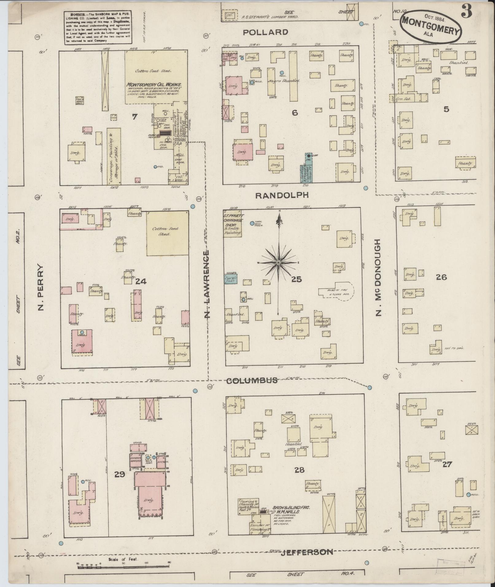 Sanborn Fire Insurance Map from Montgomery, Montgomery County, Alabama (1884), Sheet #0003 - Complete Map Set gallery image, historic Sanborn map, vintage wall art, Alabama Alabama