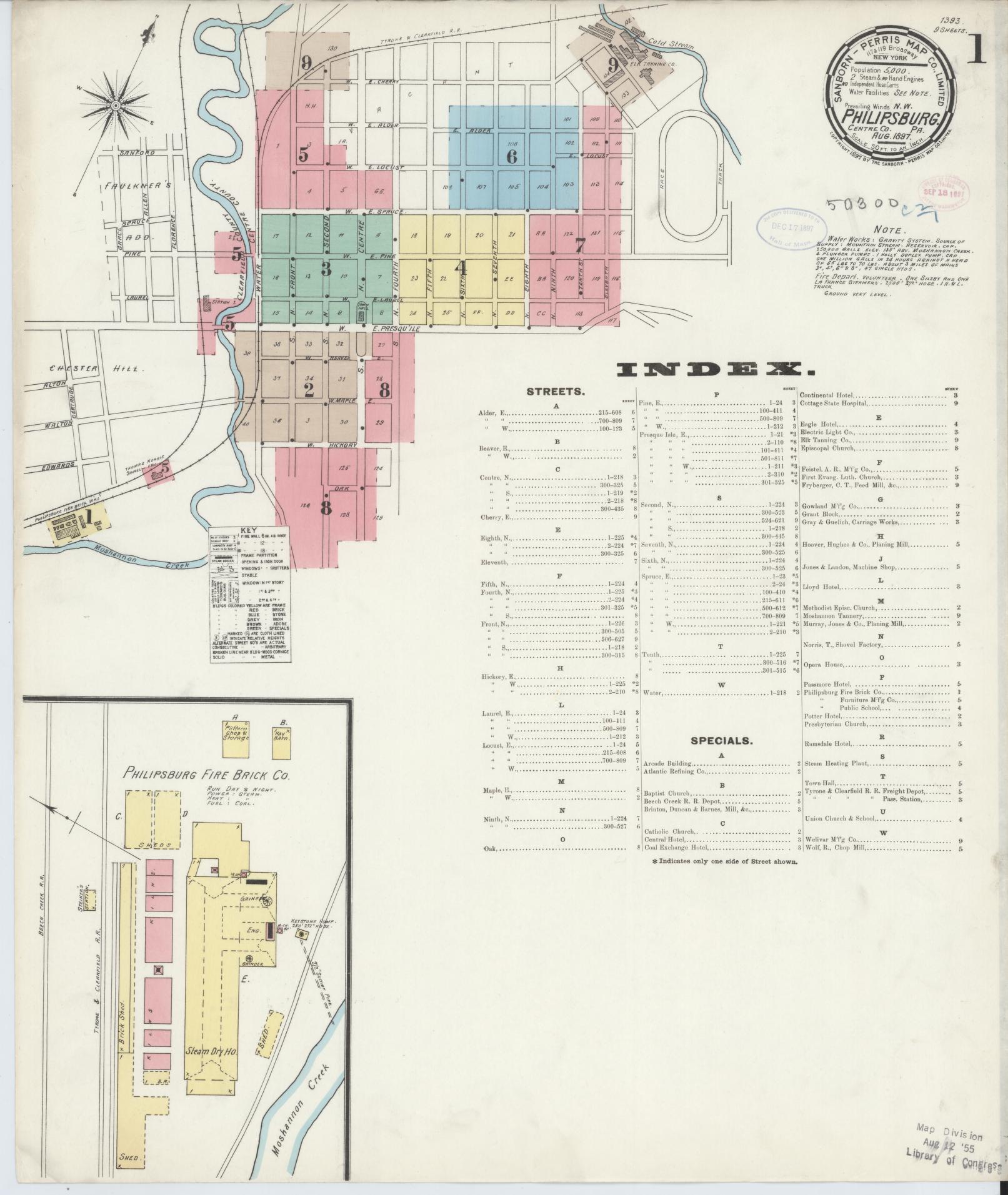 Sanborn Fire Insurance Map from Philipsburg, Centre County, Pennsylvania (1897), Sheet #0001 - Complete Map Set gallery image, historic Sanborn map, vintage wall art, Pennsylvania Pennsylvania