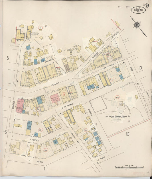 Sanborn Fire Insurance Map from Tonopah, Nye County, Nevada (1941), Sheet #0009 - Historic Sanborn Fire Insurance Map Print, vintage old map wall art, antique decor, genealogy gift, Nevada Nevada map