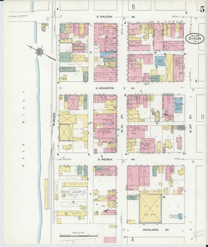 Sanborn Fire Insurance Map from Dixon, Lee County, Illinois (1910), Sheet #0005 - Complete Map Set gallery image, historic Sanborn map, vintage wall art, Illinois Illinois