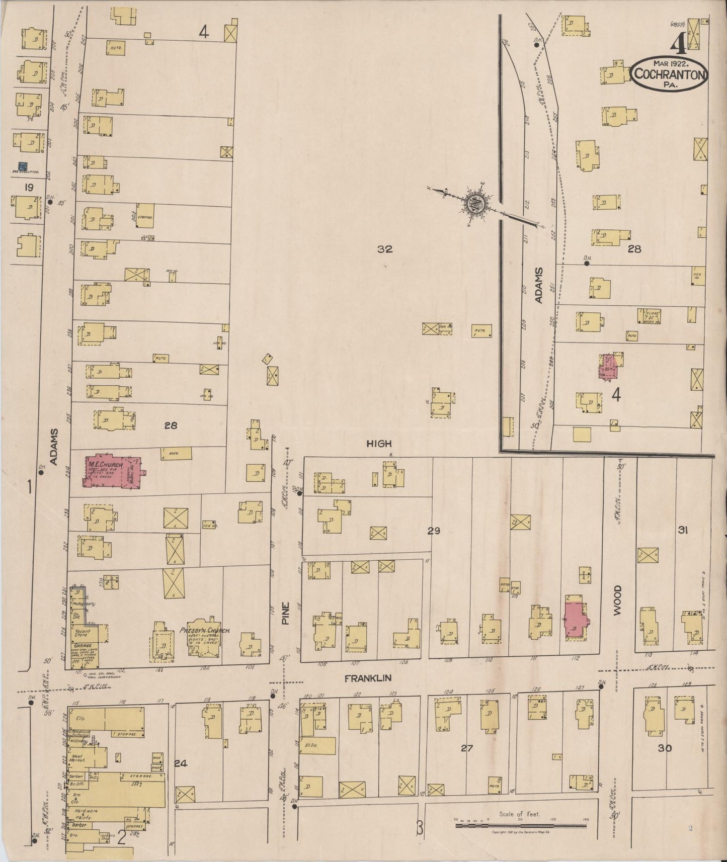 Sanborn Fire Insurance Map from Cochranton, Crawford County, Pennsylvania (1922), Sheet #0004 - Historic Sanborn Fire Insurance Map Print, vintage old map wall art, antique decor, genealogy gift, Pennsylvania Pennsylvania map