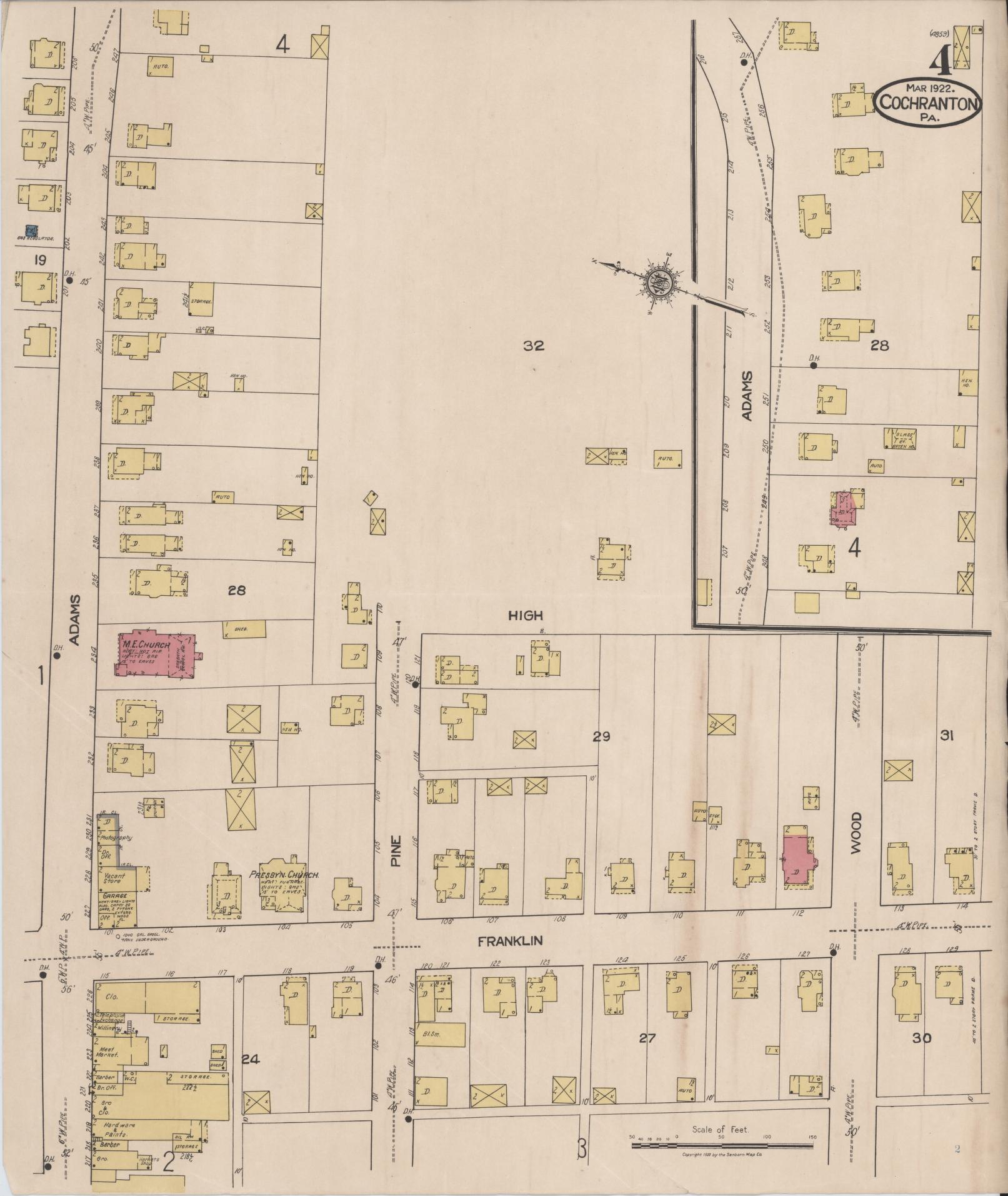 Sanborn Fire Insurance Map from Cochranton, Crawford County, Pennsylvania (1922), Sheet #0004 - Historic Sanborn Fire Insurance Map Print, vintage old map wall art, antique decor, genealogy gift, Pennsylvania Pennsylvania map