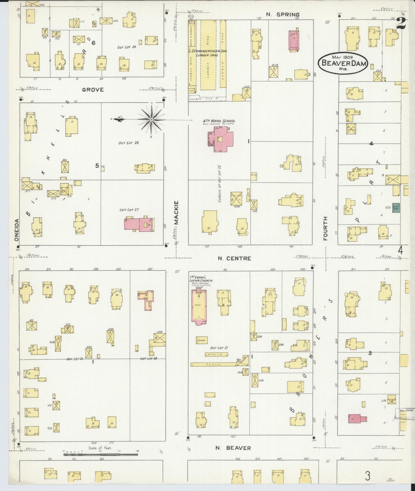 Sanborn Fire Insurance Map from Beaver Dam, Dodge County, Wisconsin (1909), Sheet #0002 - Historic Sanborn Fire Insurance Map Print, vintage old map wall art, antique decor, genealogy gift, Wisconsin Wisconsin map