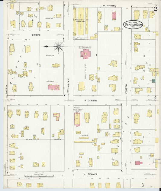 Sanborn Fire Insurance Map from Beaver Dam, Dodge County, Wisconsin (1909), Sheet #0002 - Historic Sanborn Fire Insurance Map Print, vintage old map wall art, antique decor, genealogy gift, Wisconsin Wisconsin map